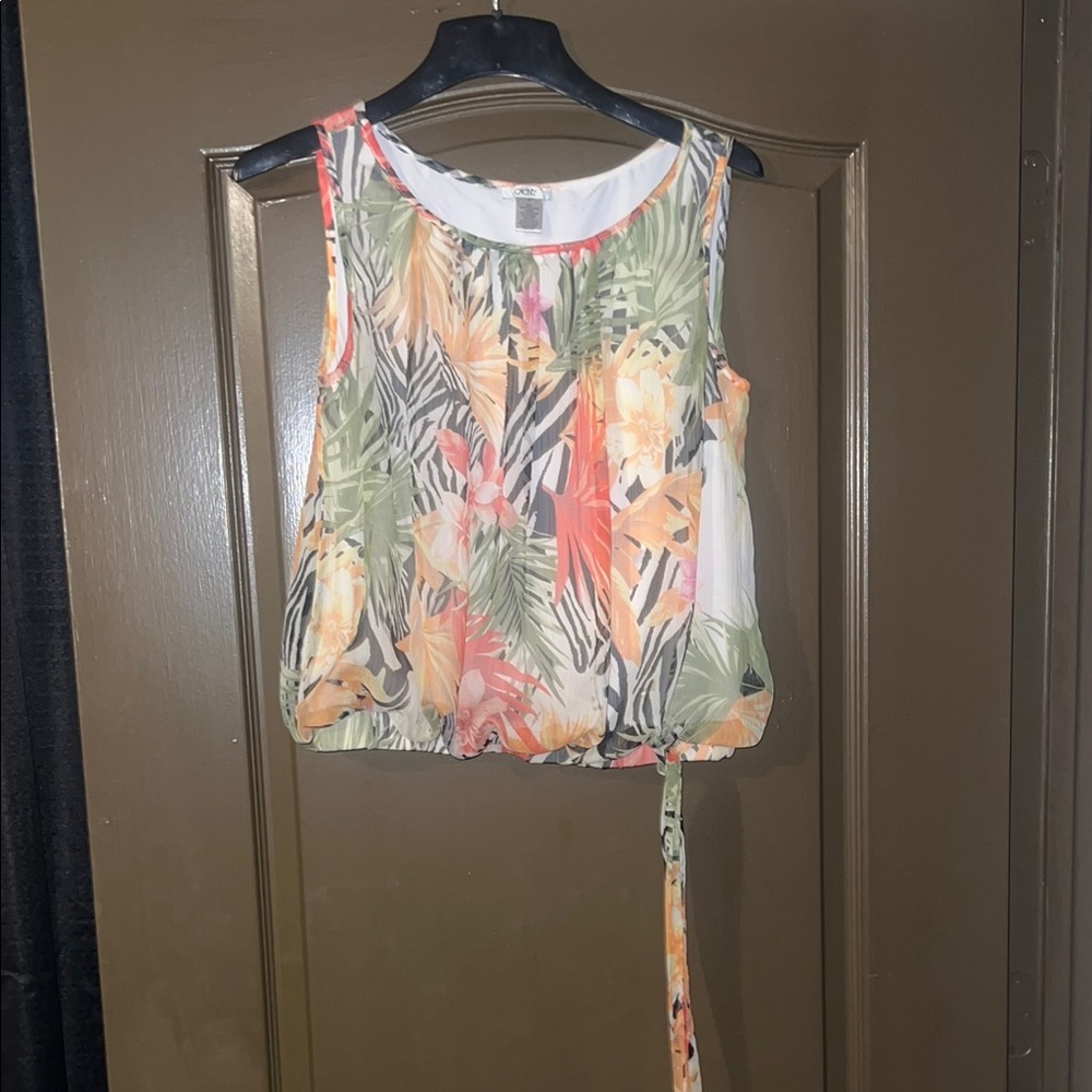 Cache Tropical Print Sleeveless Top
